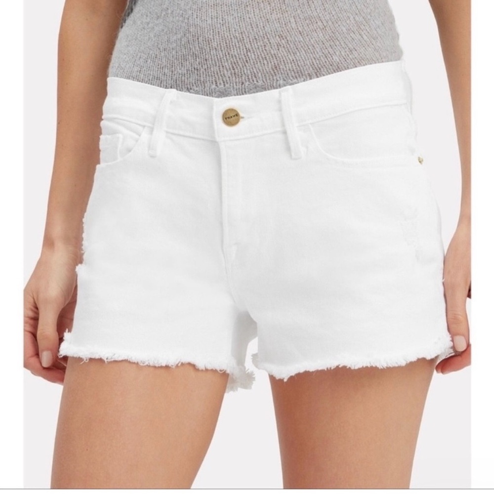 Frame Le Cutoff White Denim Cutoff Shorts - Picture 3 of 8